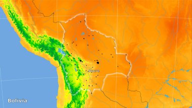 Stereografik projeksiyondaki yıllık sıcaklık haritasında Bolivya alanı - ana bileşim
