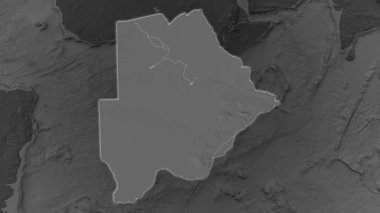 Botsvana bölgesi çevresinin koyu bir arka planında büyüyüp parladı. Çift seviyeli çarpık yükseklik haritası