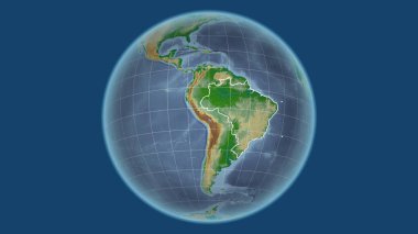 Brezilya. Mahalle - ülkenin dış hatlarıyla uzak perspektif. renk fiziksel haritası