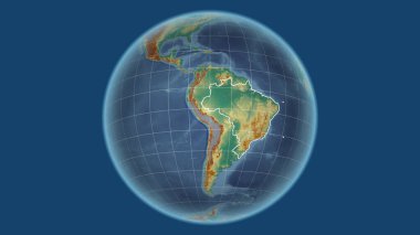 Brezilya. Mahalle - ülkenin dış hatlarıyla uzak perspektif. topografik yardım haritası