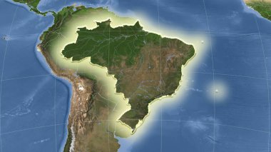 Brezilya ve komşuları. Uzak eğimli perspektif - şekil parlıyordu. uydu resimleri