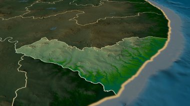 Alagoas - Brezilya eyaleti yakınlaştırıldı ve vurgulandı. Ana fiziksel manzara özellikleri. 3B görüntüleme