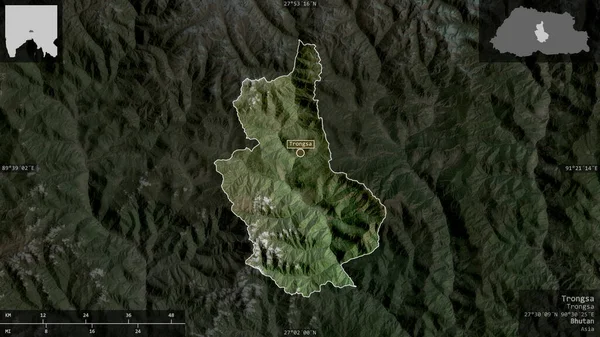 Trongsa Distrito Bután Imágenes Satélite Forma Presentada Contra Área País —  Fotos de Stock