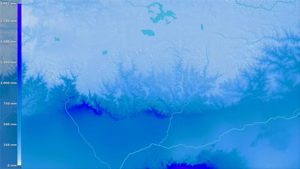 不丹地区内带图例的立体投影湿月降水量 栅格层的原始成分 — 图库照片