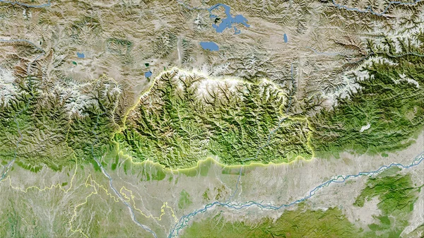 Obszar Bhutanu Satelicie Mapa Projekcji Stereograficznej Surowa Kompozycja Warstw Rastrowych — Zdjęcie stockowe