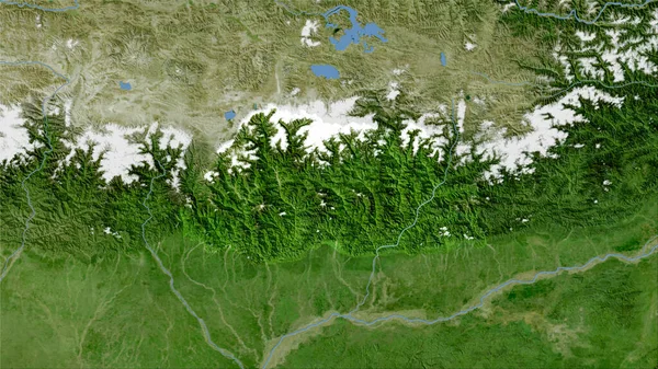 Obszar Bhutanu Mapie Satelitarnej Projekcji Stereograficznej Surowy Skład Warstw Rastrowych — Zdjęcie stockowe