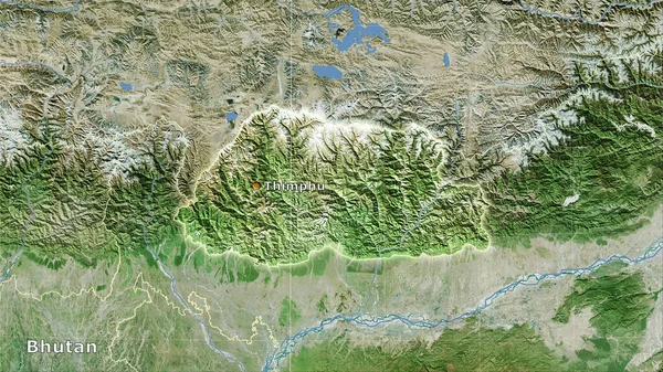 Περιοχή Μπουτάν Στον Δορυφορικό Χάρτη Στην Στερεογραφική Προβολή Κύρια Σύνθεση — Φωτογραφία Αρχείου