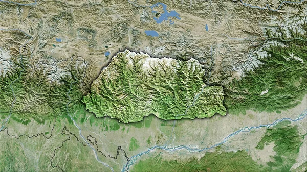 Área Bután Mapa Satélite Proyección Estereográfica Composición Cruda Capas Trama —  Fotos de Stock