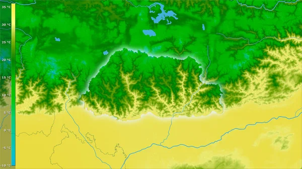 Maximale Temperatur Des Wärmsten Monats Bhutan Der Stereographischen Projektion Mit — Stockfoto