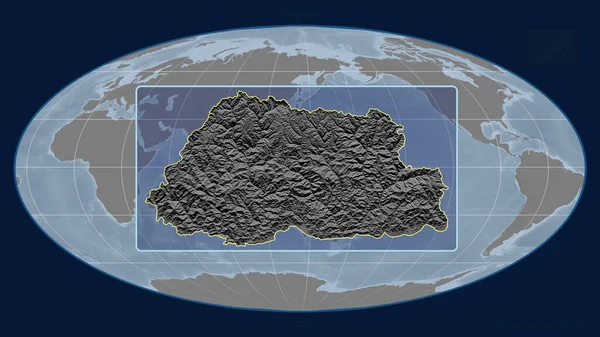 Přiblížený Pohled Bhútánský Obrys Perspektivními Liniemi Proti Globální Mapě Mollweidské — Stock fotografie