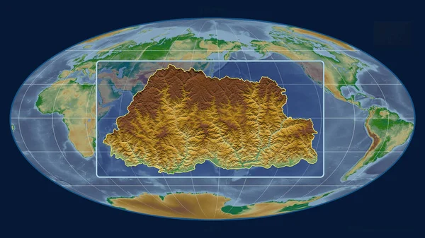 Vista Ampliada Del Contorno Bután Con Líneas Perspectiva Contra Mapa — Foto de Stock