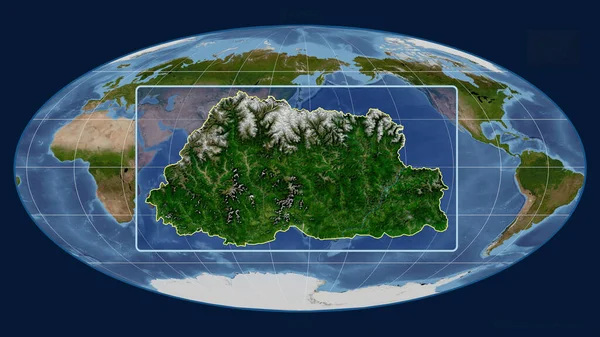 Zoomed View Bhutan Outline Perspective Lines Global Map Mollweide Projection — Stock Photo, Image