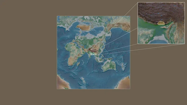 Расширенная Увеличенная Территория Бутана Извлеченная Крупномасштабной Карты Мира Ведущими Линиями — стоковое фото
