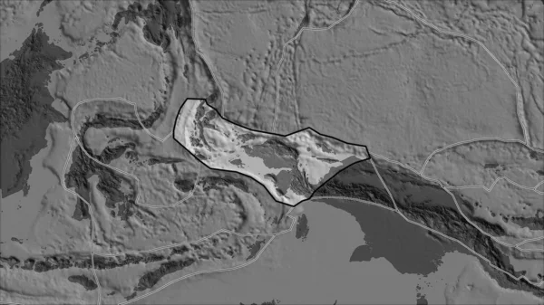 鳥の概要隣接する地域の砂漠化によって分離された二階の標高マップ上の地殻プレートを頭 ヴァン グリンテンI予測 斜めの変換 — ストック写真