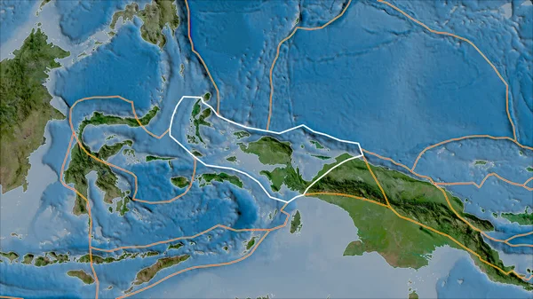 Umrissene Tektonische Platte Und Grenzen Benachbarter Platten Auf Der Satelliten — Stockfoto