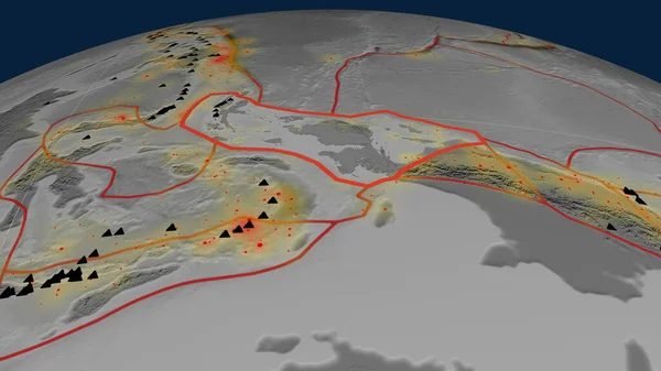 Birds Head Placca Tettonica Delineata Sul Globo Mappa Dell Elevazione — Foto Stock