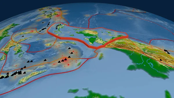 Tête Oiseau Plaque Tectonique Extrudée Sur Globe Carte Physique Couleur — Photo