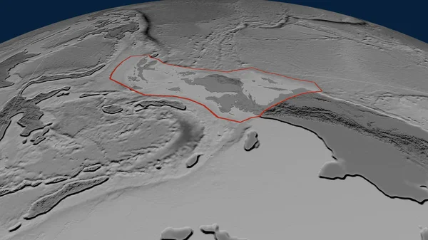 Tête Oiseau Plaque Tectonique Tracée Sur Globe Carte Altitude Niveaux — Photo