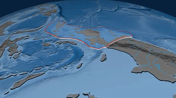 鳥地殻プレートは 地球上で押し出されました 地形図と海底地形図です 3Dレンダリング — ストック写真