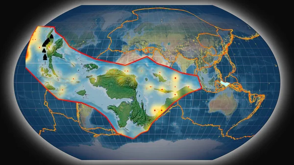 Ptáci Tektonická Deska Hlavy Tlačila Zobrazovala Proti Globální Topografické Mapě — Stock fotografie
