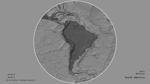 Área Bolivia Centró Círculo Que Rodea Continente Sobre Fondo Desaturado — Foto de Stock