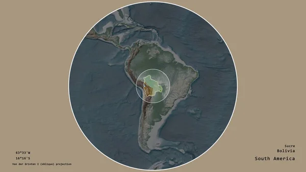 Oblast Bolívie Označená Kruhem Rozsáhlé Mapě Světadílu Izolované Odbarveném Pozadí — Stock fotografie