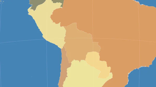 Bolivia Och Dess Grannskap Avlägset Snedt Perspektiv Ingen Kontur Färgkarta — Stockfoto