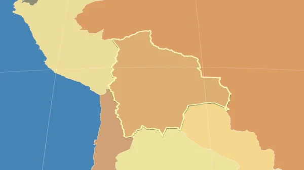 Bolivia Its Neighborhood Distant Oblique Perspective Shape Outlined Color Map — Stock Photo, Image