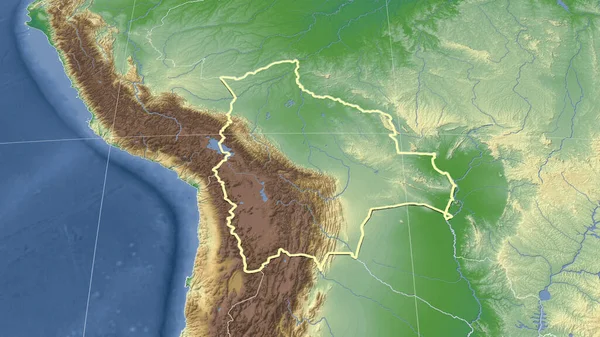 Bolivia Barrio Perspectiva Oblicua Distante Forma Delineada Mapa Físico Color — Foto de Stock