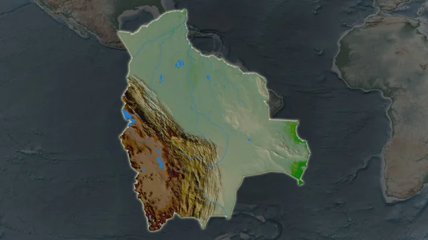 Área Bolivia Agrandó Brilló Sobre Fondo Oscuro Sus Alrededores Características —  Fotos de Stock