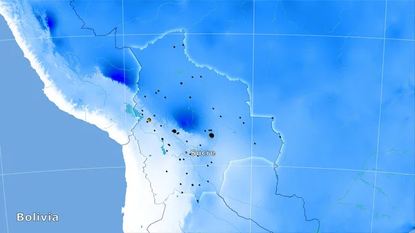 Zone Bolivie Sur Carte Annuelle Des Précipitations Dans Projection Stéréographique — Photo