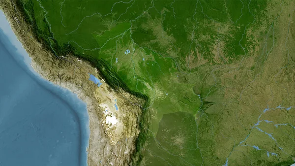 Zone Bolivie Sur Carte Satellite Dans Projection Stéréographique Composition Brute — Photo