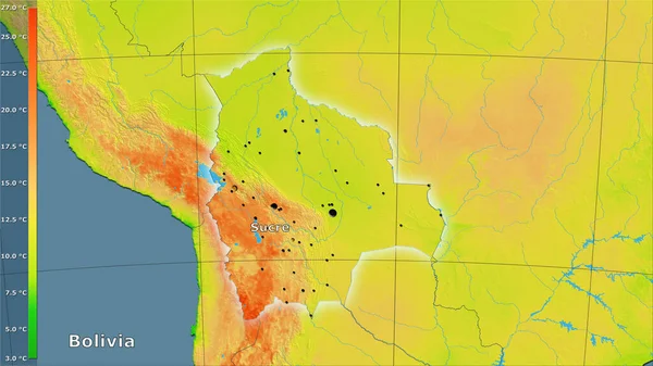 Media Variación Temperatura Diurna Dentro Del Área Bolivia Proyección Estereográfica —  Fotos de Stock