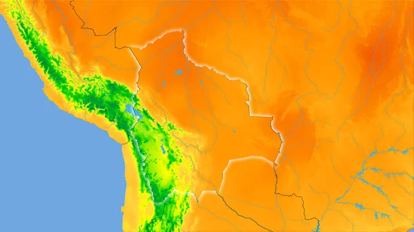 Stereografik Projeksiyondaki Yıllık Sıcaklık Haritasında Bolivya Alanı Işık Saçan Dış — Stok fotoğraf