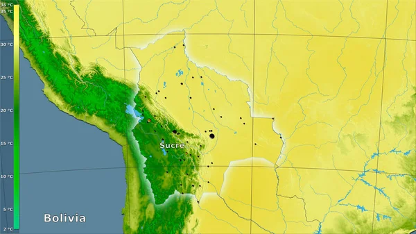 Temperatura Máxima Mês Mais Quente Dentro Área Bolívia Projeção Estereográfica — Fotografia de Stock