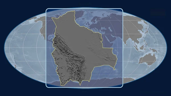 Vista Ampliada Del Contorno Bolivia Con Líneas Perspectiva Contra Mapa — Foto de Stock