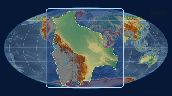 Zoomed View Bolivia Outline Perspective Lines Global Map Mollweide Projection — Stock Photo, Image