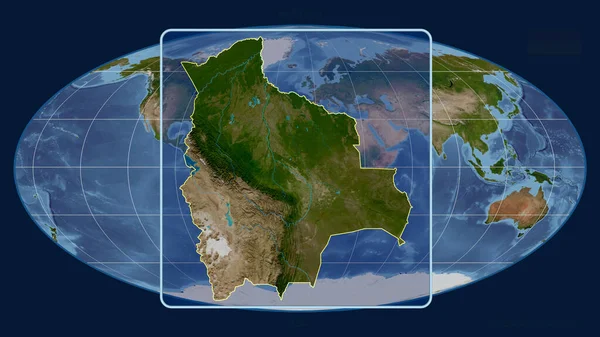 Zoomed View Bolivia Outline Perspective Lines Global Map Mollweide Projection — Stock Photo, Image