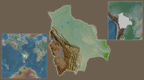 Zbliżenie Boliwii Jej Lokalizacji Regionie Centrum Dużą Skalę Światowej Mapy — Zdjęcie stockowe
