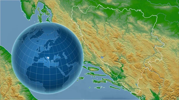 Bosnia Herzegovina Globo Con Forma Del País Contra Mapa Ampliado — Foto de Stock