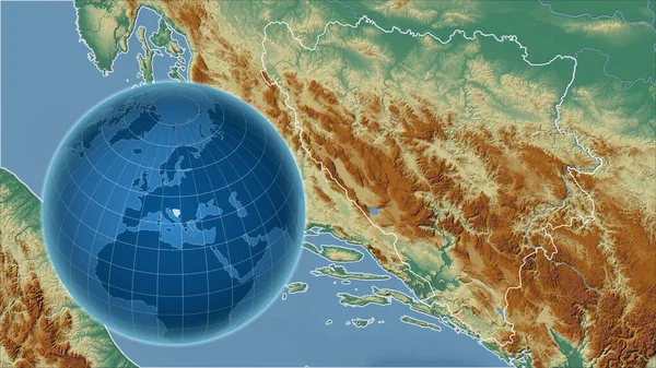 Bośnia Hercegowina Globus Kształcie Kraju Powiększoną Mapą Swoim Zarysem Mapa — Zdjęcie stockowe