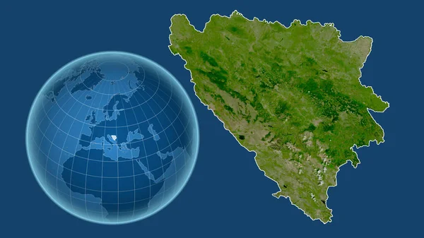 Bosnia Herzegovina Globo Con Forma Del País Contra Mapa Ampliado — Foto de Stock