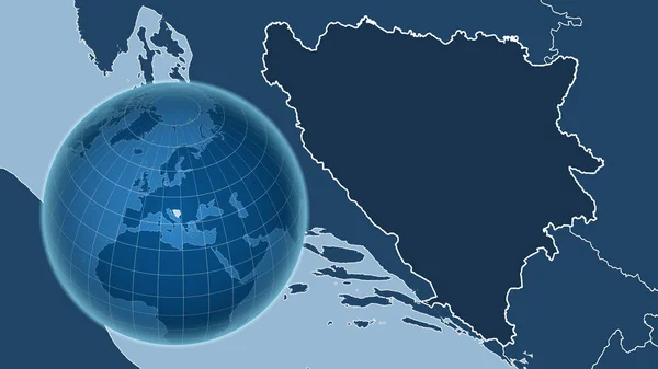 Bosnien Och Hercegovina Globe Med Formen Landet Mot Zoomade Kartan — Stockfoto