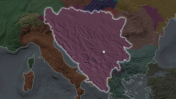 Подчеркнутая Область Босния Герцеговина Большой Точкой Обезвоженной Карте Окрестностей Цветная — стоковое фото