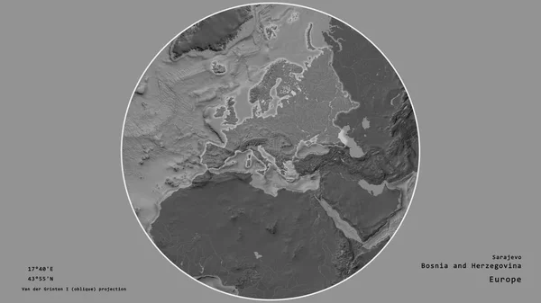 Área Bosnia Herzegovina Centró Círculo Que Rodea Continente Sobre Fondo — Foto de Stock