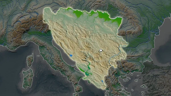Area Evidenziata Della Bosnia Erzegovina Con Punto Capitale Sulla Mappa — Foto Stock