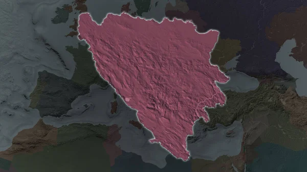 Площадь Боснии Герцеговины Увеличилась Светилась Темном Фоне Окрестностей Цветная Карта — стоковое фото