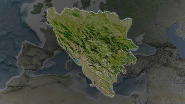 Obszar Bośni Hercegowiny Powiększył Się Świecił Ciemnym Tle Swojego Otoczenia — Zdjęcie stockowe