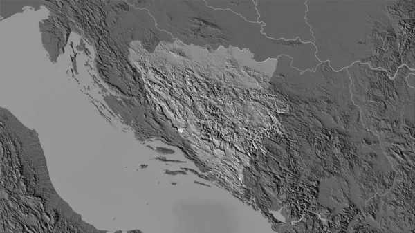 Obszar Bośni Hercegowiny Dwupoziomowej Mapie Wysokości Projekcji Stereograficznej Surowa Kompozycja — Zdjęcie stockowe