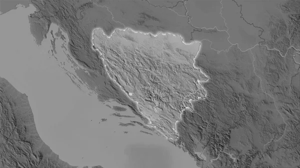 Área Bosnia Herzegovina Mapa Elevación Escala Grises Proyección Estereográfica Composición — Foto de Stock